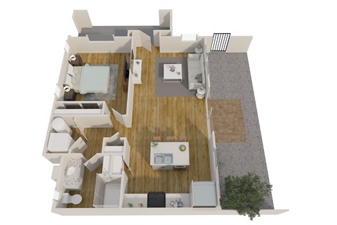Floor plan for 1 bed, 1 bath, 721 sqft